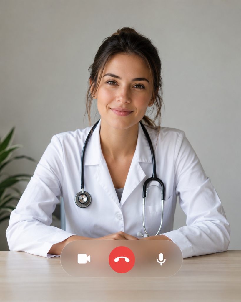 Médica em teleconsulta com Copiloto clínico