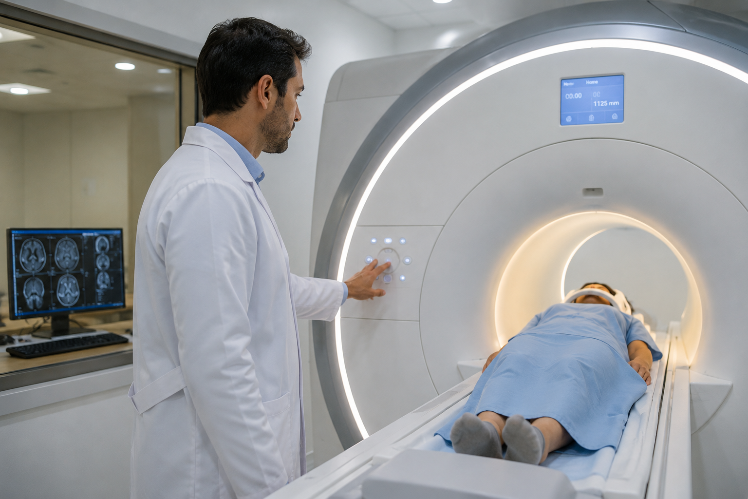 Médico operando ressonância magnética